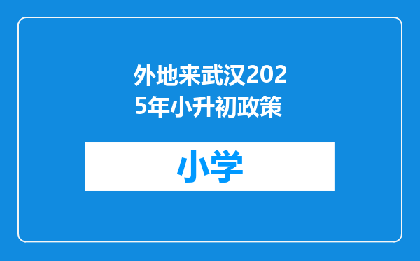 外地来武汉2025年小升初政策