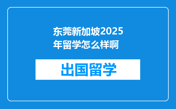东莞新加坡2025年留学怎么样啊