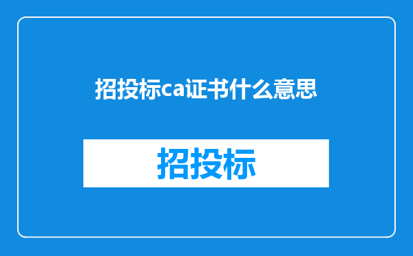 招投标ca证书什么意思