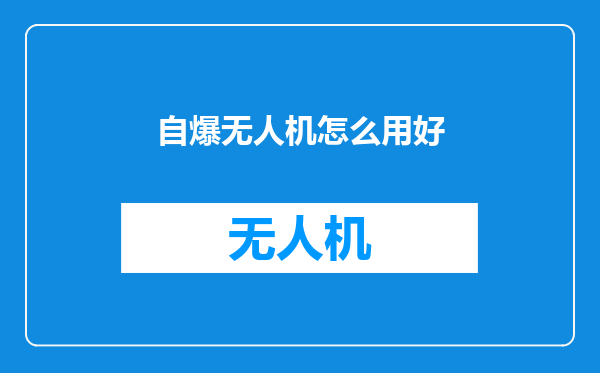自爆无人机怎么用好