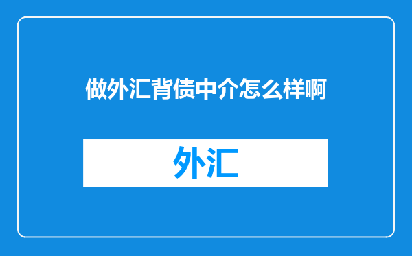做外汇背债中介怎么样啊