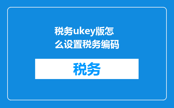 税务ukey版怎么设置税务编码