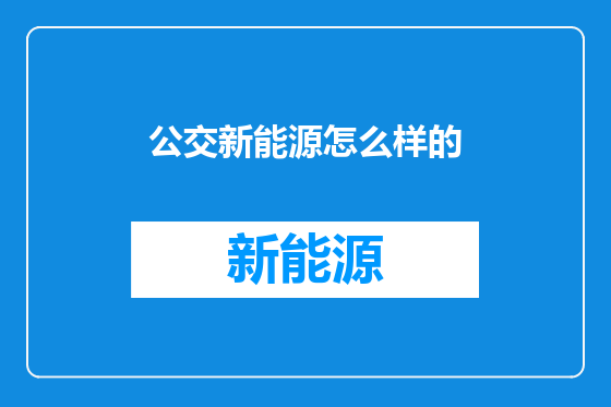 公交新能源怎么样的