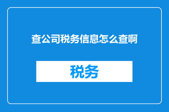 查公司税务信息怎么查啊