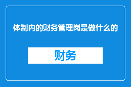体制内的财务管理岗是做什么的
