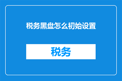 税务黑盘怎么初始设置