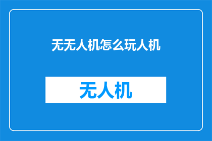 无无人机怎么玩人机