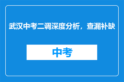 武汉中考二调深度分析，查漏补缺