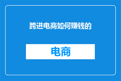 跨进电商如何赚钱的