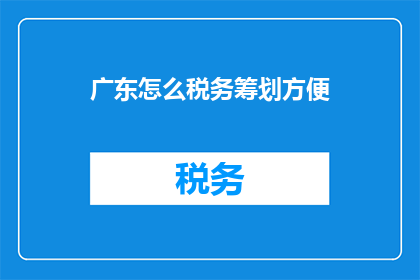 广东怎么税务筹划方便