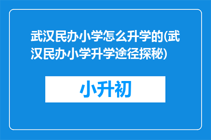 武汉民办小学怎么升学的(武汉民办小学升学途径探秘)