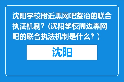 沈阳学校附近黑网吧整治的联合执法机制？(沈阳学校周边黑网吧的联合执法机制是什么？)