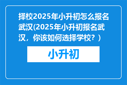 择校2025年小升初怎么报名武汉(2025年小升初报名武汉，你该如何选择学校？)