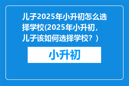 儿子2025年小升初怎么选择学校(2025年小升初，儿子该如何选择学校？)