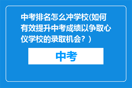 中考排名怎么冲学校(如何有效提升中考成绩以争取心仪学校的录取机会？)