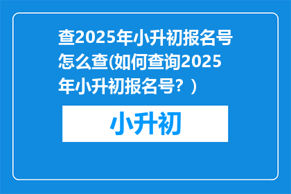 查2025年小升初报名号怎么查(如何查询2025年小升初报名号？)