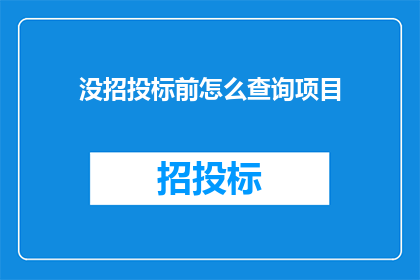 没招投标前怎么查询项目(如何查询项目在未进行招标前的状态？)