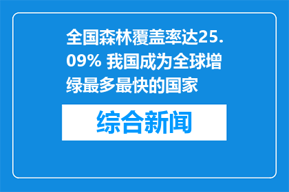 全国森林覆盖率达25.09% 我国成为全球增绿最多最快的国家