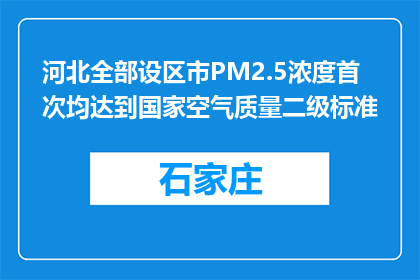 河北全部设区市PM2.5浓度首次均达到国家空气质量二级标准