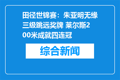 田径世锦赛：朱亚明无缘三级跳远奖牌 莱尔斯200米成就四连冠