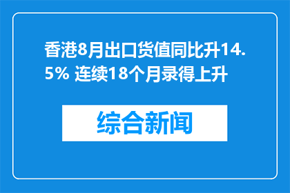 香港8月出口货值同比升14.5% 连续18个月录得上升