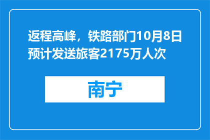 返程高峰，铁路部门10月8日预计发送旅客2175万人次