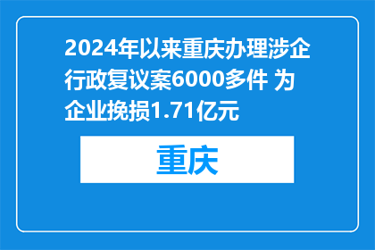2024年以来重庆办理涉企行政复议案6000多件 为企业挽损1.71亿元