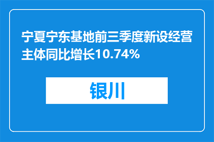 宁夏宁东基地前三季度新设经营主体同比增长10.74%