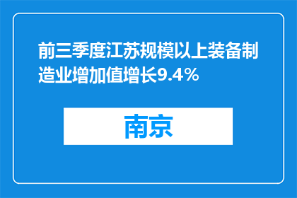 前三季度江苏规模以上装备制造业增加值增长9.4％