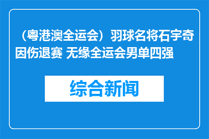 （粤港澳全运会）羽球名将石宇奇因伤退赛 无缘全运会男单四强