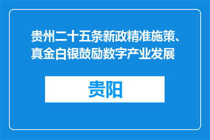 贵州二十五条新政精准施策、真金白银鼓励数字产业发展