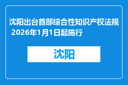 沈阳出台首部综合性知识产权法规 2026年1月1日起施行