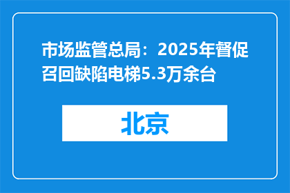 市场监管总局：2025年督促召回缺陷电梯5.3万余台