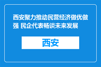 西安聚力推动民营经济做优做强 民企代表畅谈未来发展