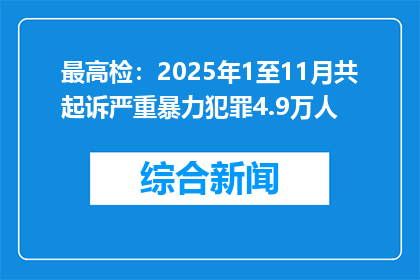 最高检：2025年1至11月共起诉严重暴力犯罪4.9万人