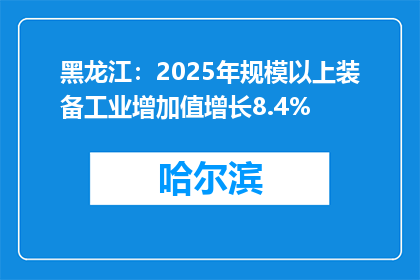 黑龙江：2025年规模以上装备工业增加值增长8.4%