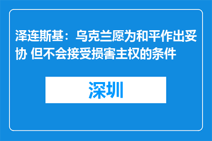 泽连斯基：乌克兰愿为和平作出妥协 但不会接受损害主权的条件
