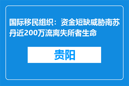 国际移民组织：资金短缺威胁南苏丹近200万流离失所者生命